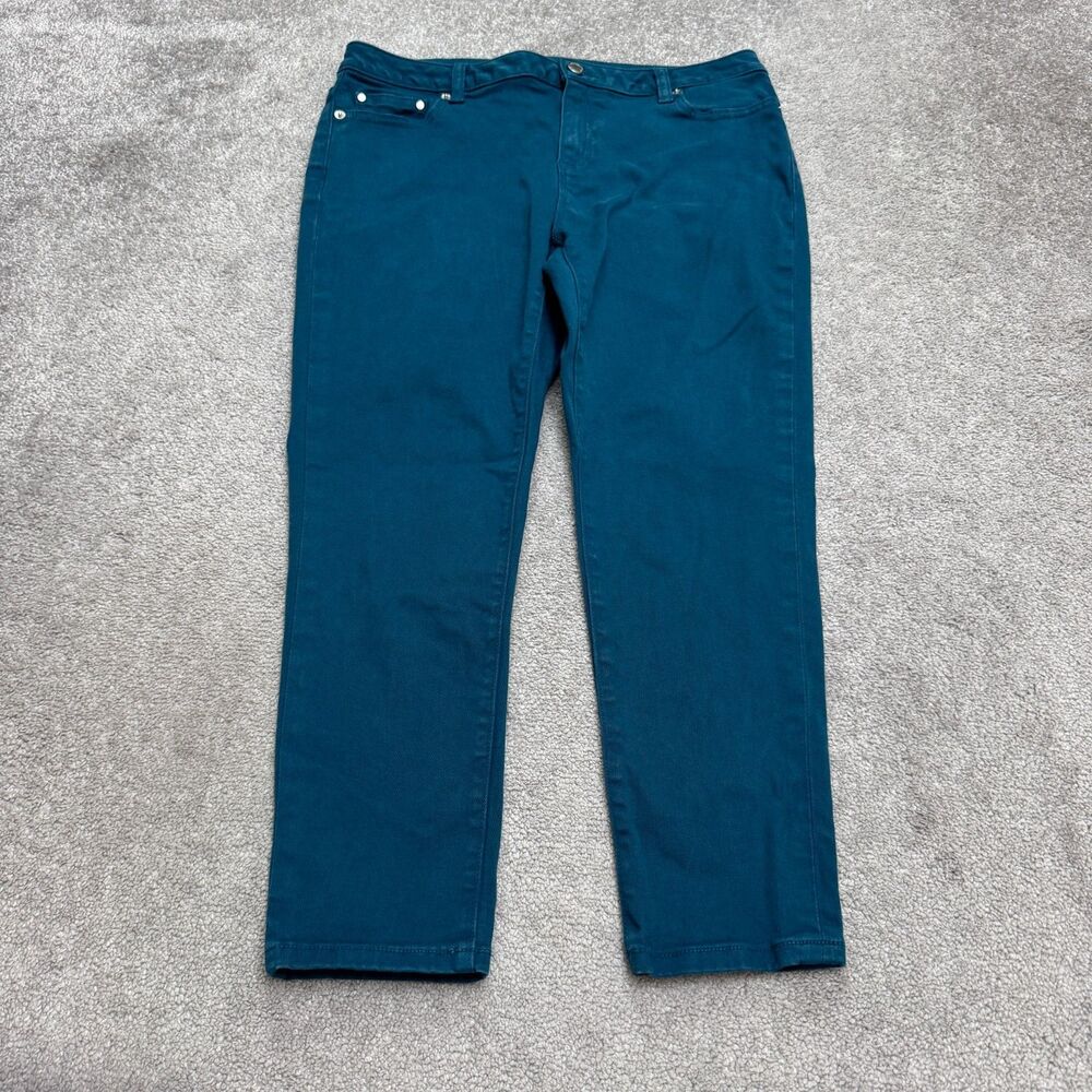 Michael Kors Izzy Cropped Skinny Denim Jeans Womens 10 Teal Blue Stretch Casual
